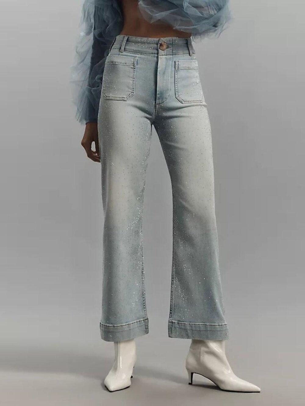 Maeve Colette Rhinestone High-Rise Wide-Leg Jeans NWOT